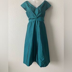 Y2K cocktail occasion evening dress designer Teal Max Mara Italy 10 silk luxe